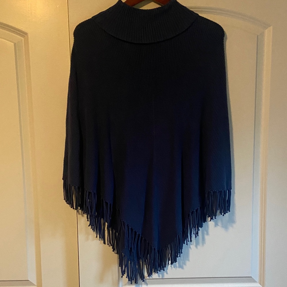 Talbots Teal Ocean Fringed Poncho - Picture 8 of 9